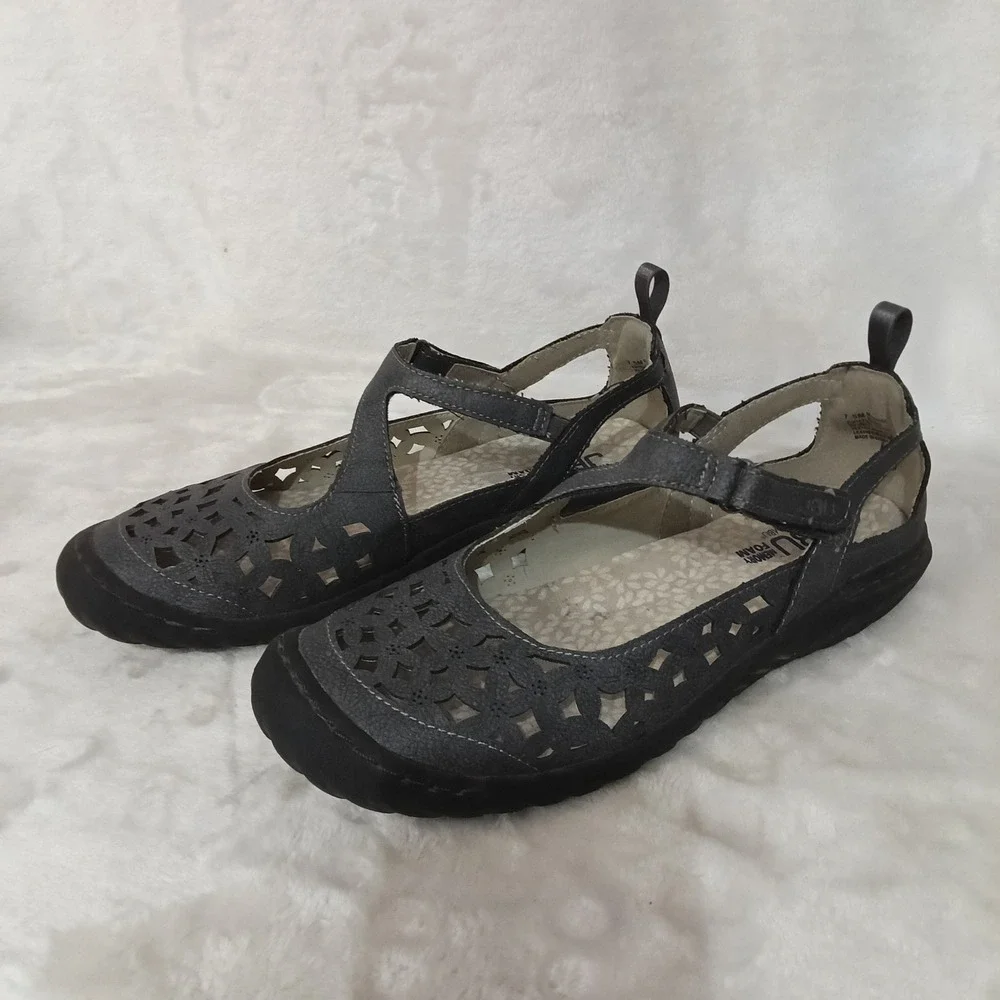 JBU by Jambu Bellerose Gray Floral Laser Cut Mary Jane Flats Shoes Women 7.5 M
